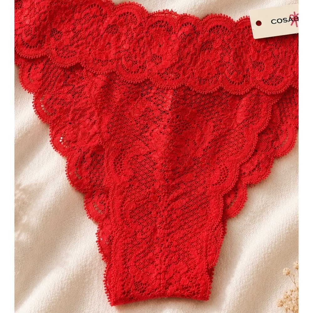 COSABELLA Brazilian Minikini Bow Rossetto Red Lace Panty - Size S / NWT - Picture 2 of 8